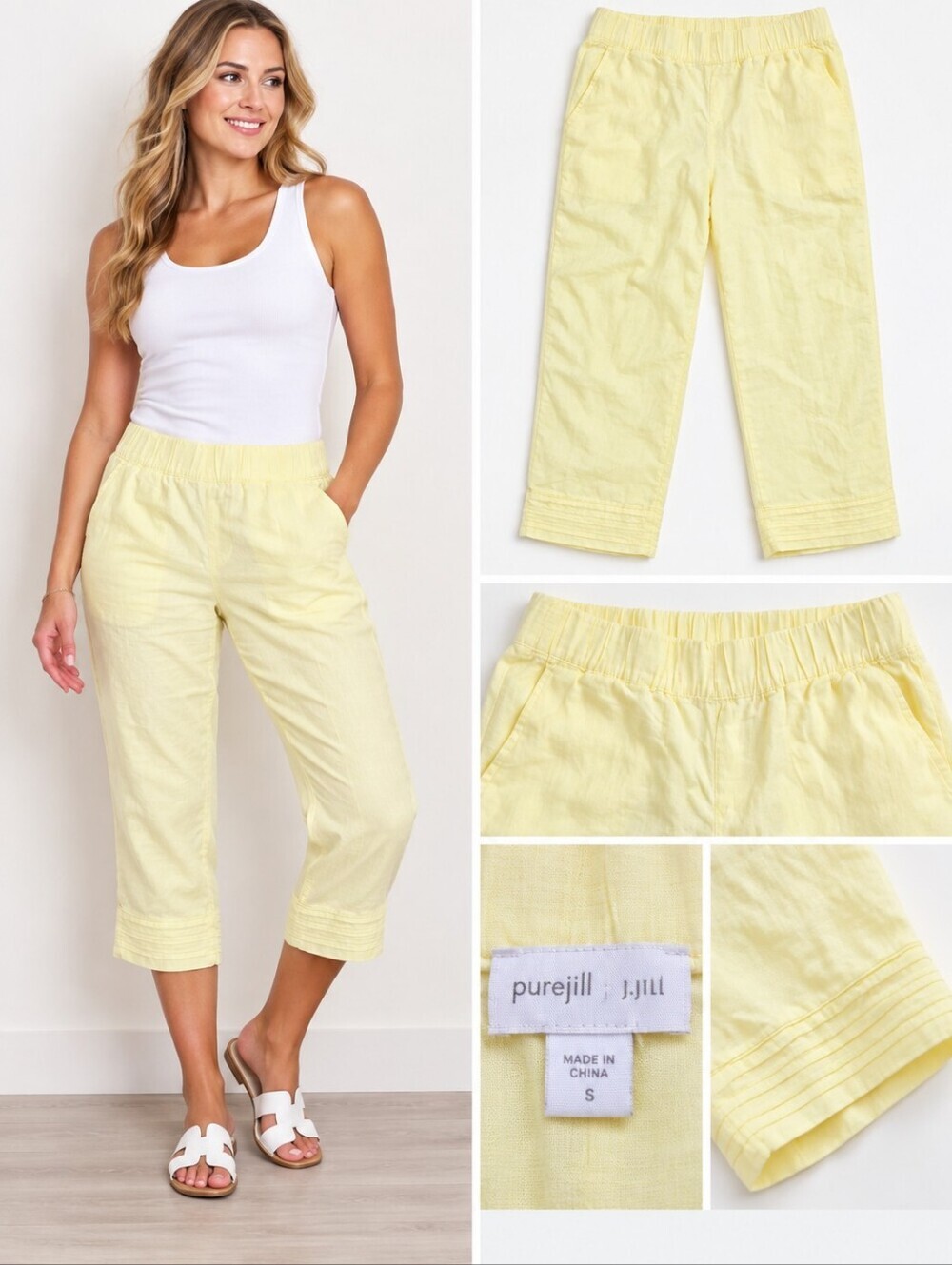 Pure Jill Light Yellow Linen Blend Capri Pants
